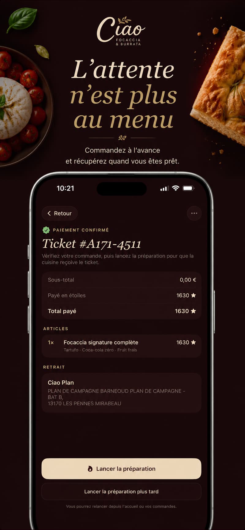 Commander et payer à l’avance dans l’application